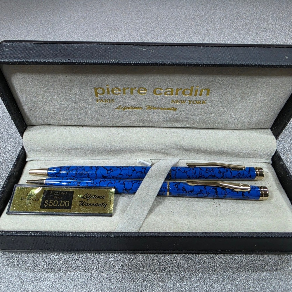 Pierre Cardin Pen and Pencil Set  Blue Lapis Marbelized Vintage